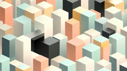 Fototapeta premium Abstract Geometric Cityscape with Blocks of Varying Heights and Soft Color Palettes, Showcasing a Modern Artistic Representation of Urban Landscapes