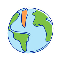 Earth Globe Icon Illustration with bright colour palette in doodle style Ideal for environmental awareness and green projects designs.