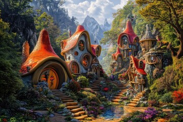 Obraz premium A whimsical fairy house nestled among tree branches and leaves