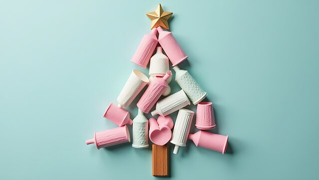 Feminine tampons arranged in the shape of a Christmas tree, top view 