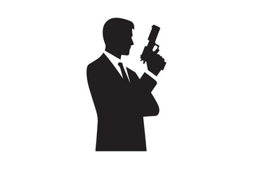 a gangster man holding a gun vector silhouette isolated in white background