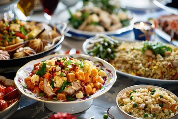 A table filled with various foods and dishes