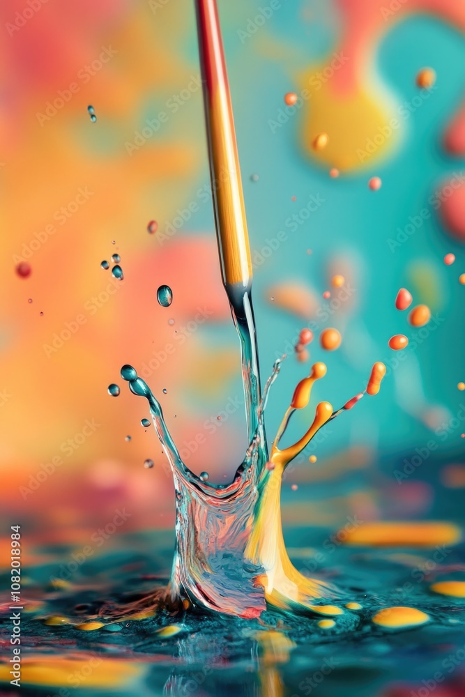 Poster a single water droplet with a yellow stick extending from it, great for illustrations and designs