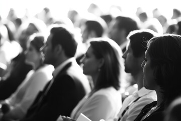 Obraz premium A group of individuals gathered together, captured in monochrome