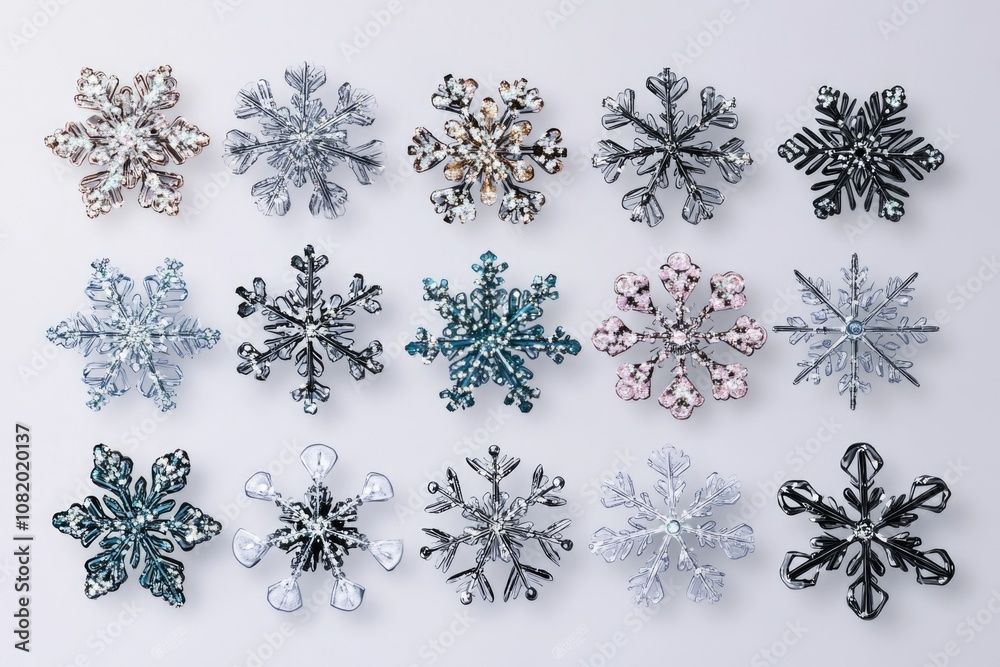 Aufkleber A collection of unique snowflakes sit on a table, showcasing their intricate designs and patterns