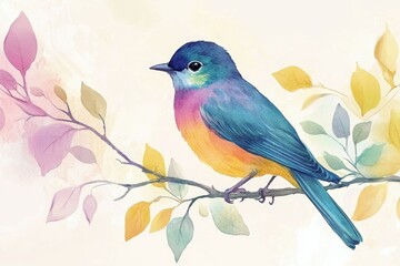 Obraz premium A vibrant bird perched on a branch, with bright colors and delicate details
