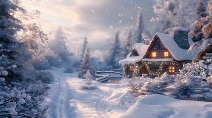 Ddetailed winter landscape with snowy fields  AI generated illustration