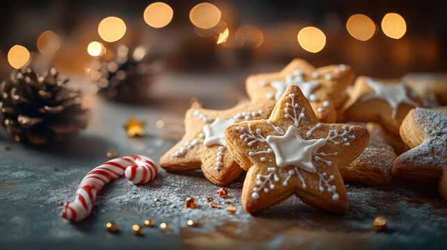 Charming Christmas Illustrations with Featuring Festive Holiday Cookies Shaped Like Stars, Trees, And Candy Canes