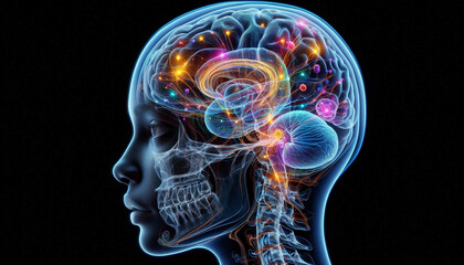 Detailed view of the human brain with vibrant neural connections, illustrating brain activity and complex pathways