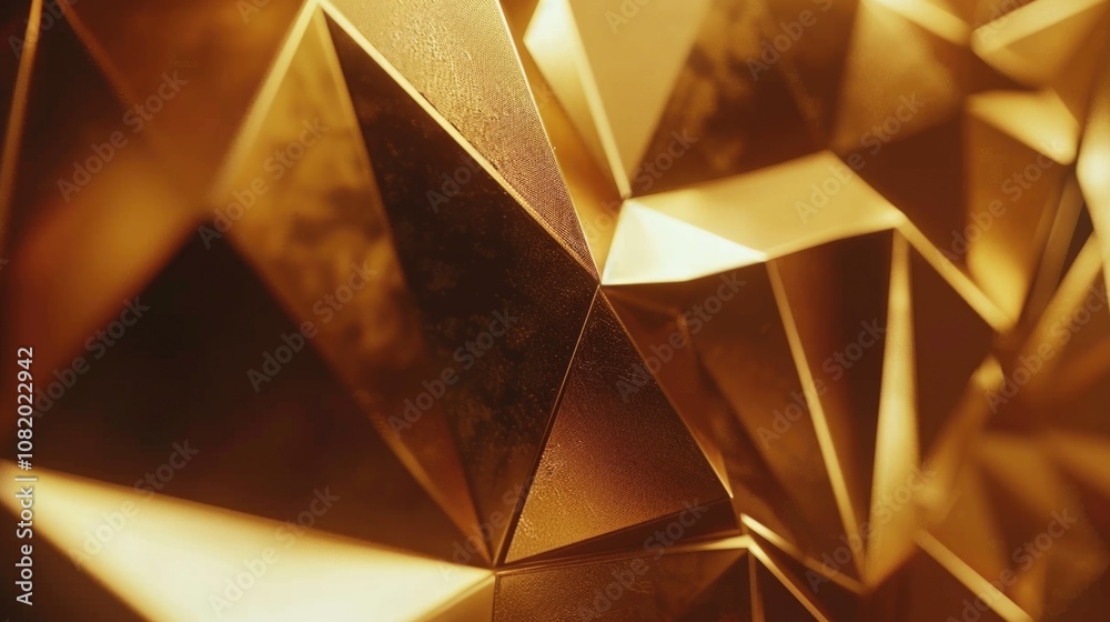 Poster a close-up view of a group of intricately folded gold origami shapes