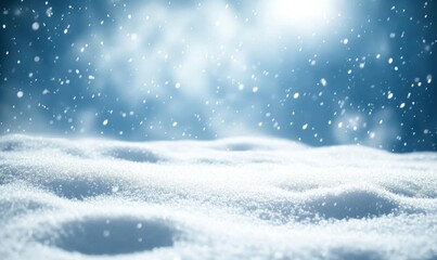 Serene Winter Landscape with Soft Snow Cover, Glowing Background and Gentle Falling Snowflakes Capturing the Essence of a Peaceful, Chilly Atmosphere