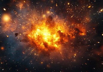 Fototapeta premium Stunning Cosmic Explosion with Fiery Colors and Bright Stars Representing the Beauty and Power of Deep Space in a Vivid Galactic Scene