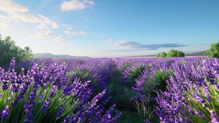 Naklejka premium Lush Lavender Field under Clear Blue Sky