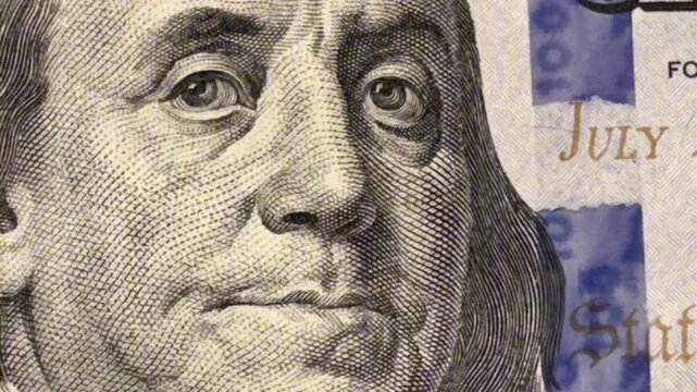 Dolar money close up. Usa green cash. Many american bucks. One hundred Usd dollar banknote. Us bill loop. Stop motion animation. United States fund. 100 backs loan closeup. Rising price concept Crisis