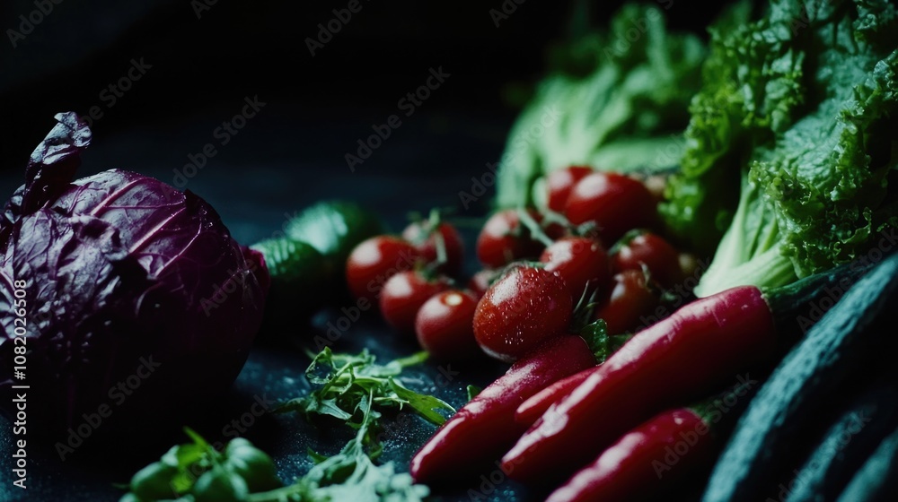 Poster fresh produce arranged neatly on a table