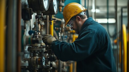 A technician performing gas system inspection and repair, using specialized tools to maintain the safety and efficiency of industrial gas lines