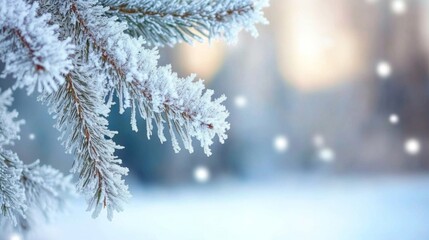 Frosted Pine Branches in Winter Wonderland