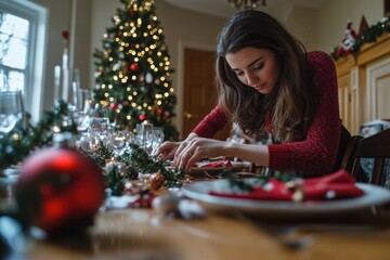 A woman preparing a festive holiday meal
