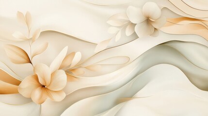 Fototapeta premium Flowing shapes in beige and gold minimalist flowers and gentle light reflections creating a sense of luxury