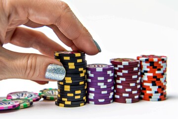 Naklejka premium A person holding a stack of poker chips