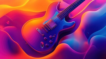Naklejka premium Orange purple and blue guitar shapes blend into a glowing backdrop
