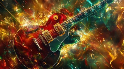 Colorful guitar shapes and liquid waves with a soft glowing wallpaper