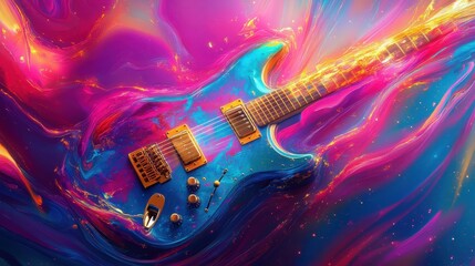 Fototapeta premium Abstract guitars blend into liquid shapes on a surreal smooth wallpaper
