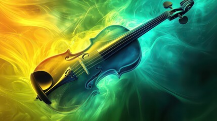 Fototapeta premium Violin strings dissolve into waves on a bright smooth backdrop