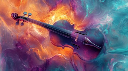Glowing shapes surround a violin on a soft dynamic background