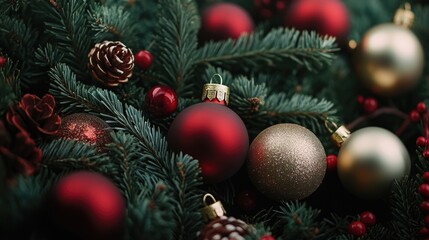 Obraz premium A detailed view of colorful Christmas ornaments