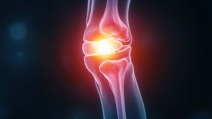 Joint pain concept. A vibrant 3D illustration of a human knee joint, highlighting its anatomy and emphasizing the vibrant joint area.