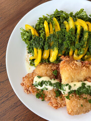 Fried fish salad with Wolffia globosa; superfood meal.