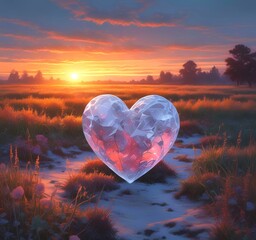 Fototapeta premium Illustration of shiny heart shape in spring time.