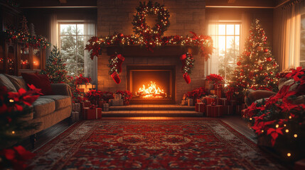 Charming Christmas Illustrations with Featuring A Cozy Living Room With A Crackling Fireplace And Festive Decorations