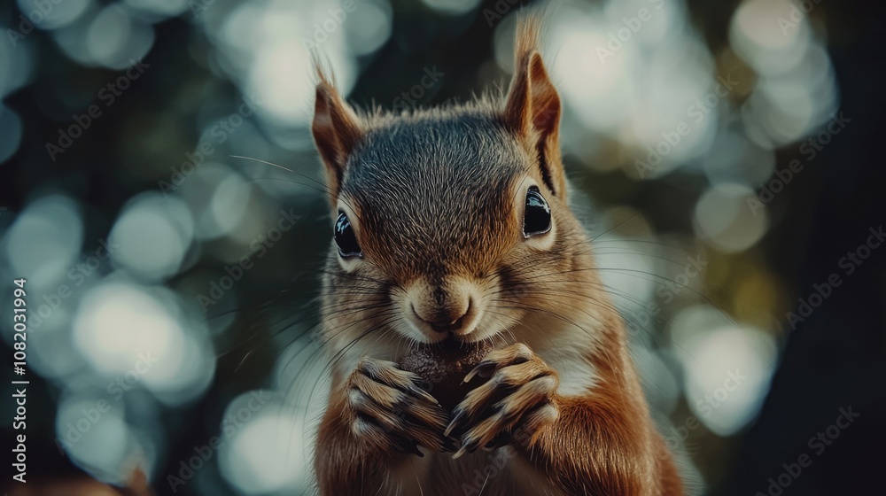 Poster close-up shot of a squirrel enjoying a snack