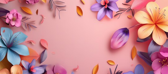 colorful flowers and leaves frame background 38