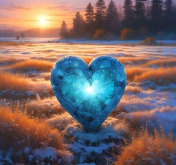 Fototapeta premium Illustration of shiny heart shape in spring time.