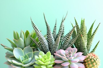 Obraz premium Close-up shot of a pot filled with multiple succulent plants
