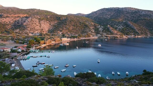 Kargi bay at sunrise. Datca district of Mugla province in Turkey - 4k video 