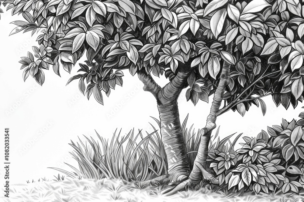 Poster a simple black and white drawing of a tree with roots and branches