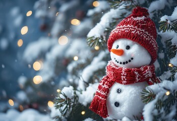 Snowman with a scarf with copy space, AI-Generated, ideal for winter-themed designs, holiday greetings, and festive decorations.
