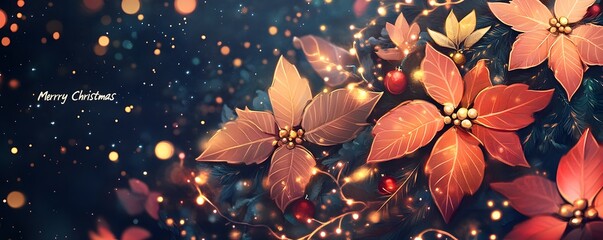 A vibrant arrangement of colorful poinsettia flowers illuminated by soft lights, creating a festive and enchanting atmosphere ideal for holiday decorations.