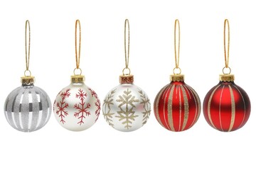 A string of Christmas ornaments hanging from a hook or tree