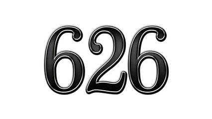 black metal 3d design of number 626 on white background.	