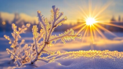Obraz premium Winter Sunrise on Frosted Branches