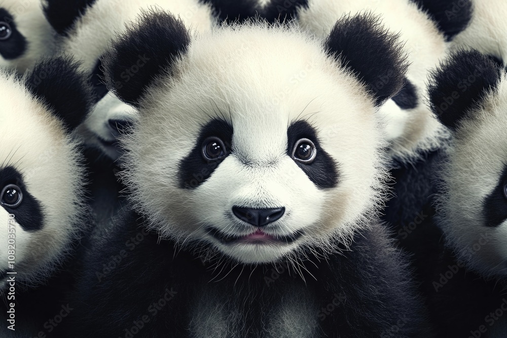 Aufkleber Group of giant pandas standing together, highlighting their unique features and habitat