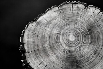 Naklejka premium A close-up shot of a tree stump in monochrome