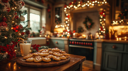 Charming Christmas Illustrations with Featuring A Cozy Kitchen With Freshly Baked Cookies And A Glass Of Milk For Santa