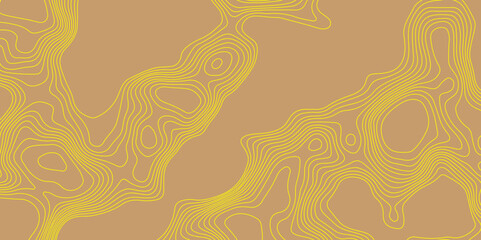 Fototapeta premium Curve yellow lines abstract topographic map brown background with vector contour map and geography map grid, lines map seamless pattern geographic mountain relief luxury topographic wavy pattern.