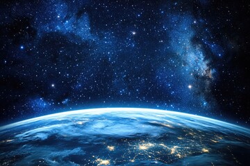 Obraz premium A stunning view of the Earth at night from space, showing city lights and natural phenomena